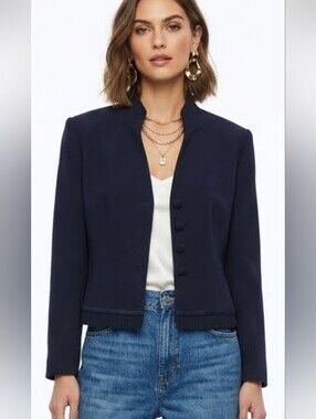 Albert Nipon Cropped Band Jacket Style With Ruffled Detail Hem